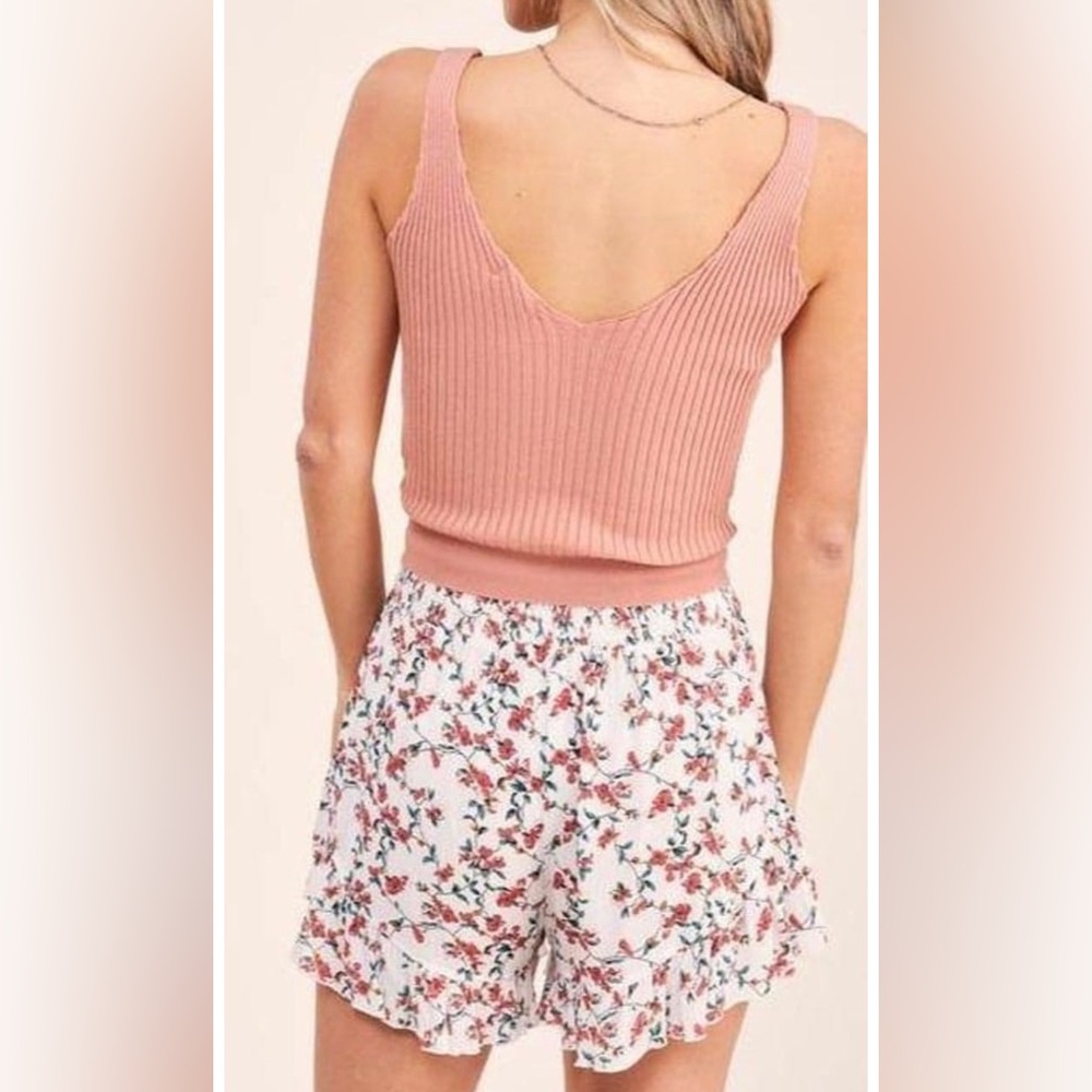 Light Pink Ribbed V Neck Tank Top Light Weight More Colors